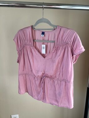 Old Navy Dusty Pink V-Neck Short Sleeve Drawstring Blouse